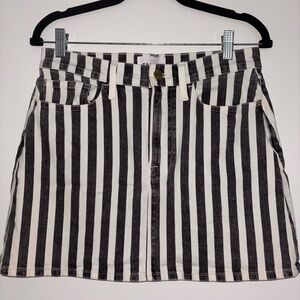 FRAME Striped Black and White Denim Skirt